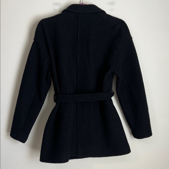 J. Crew Women's Italian Boiled Wool Short Topcoat Belted Black Sz XS - Picture 4 of 7